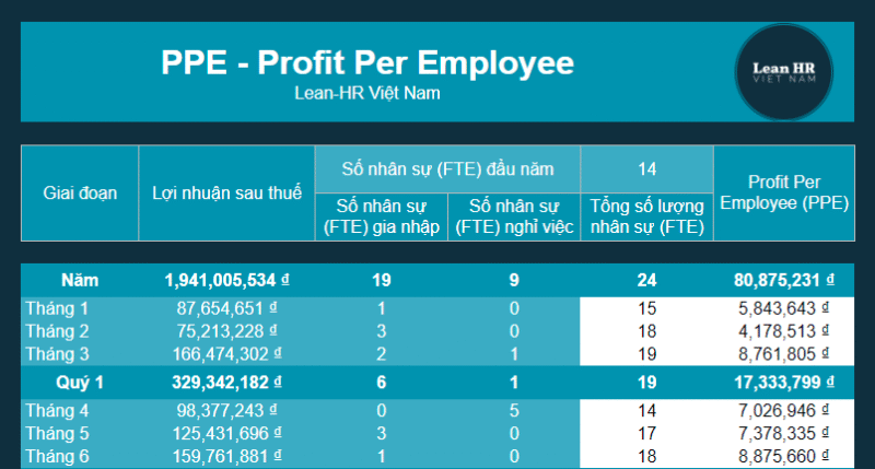 Bảng tính Lợi nhuận trên Nhân viên (PPE)